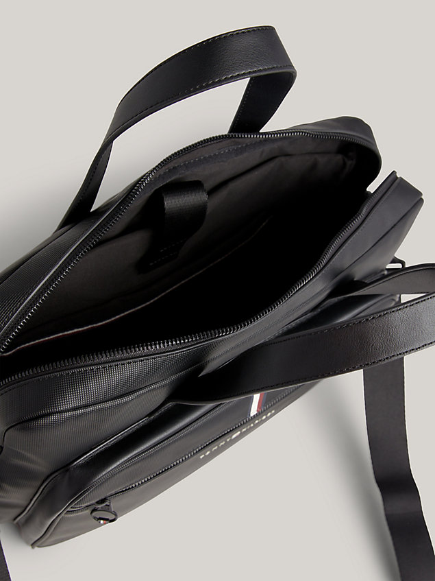 black essential piqué-laptop-tasche mit logo für herren - tommy hilfiger