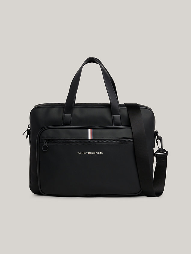black essential pique logo laptop bag for men tommy hilfiger