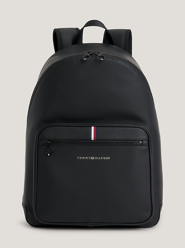 black essential kuppelförmiger piqué-rucksack für herren - tommy hilfiger