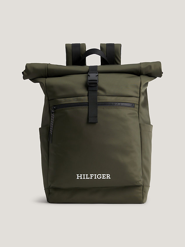 khaki hilfiger monotype roll-top backpack for men tommy hilfiger