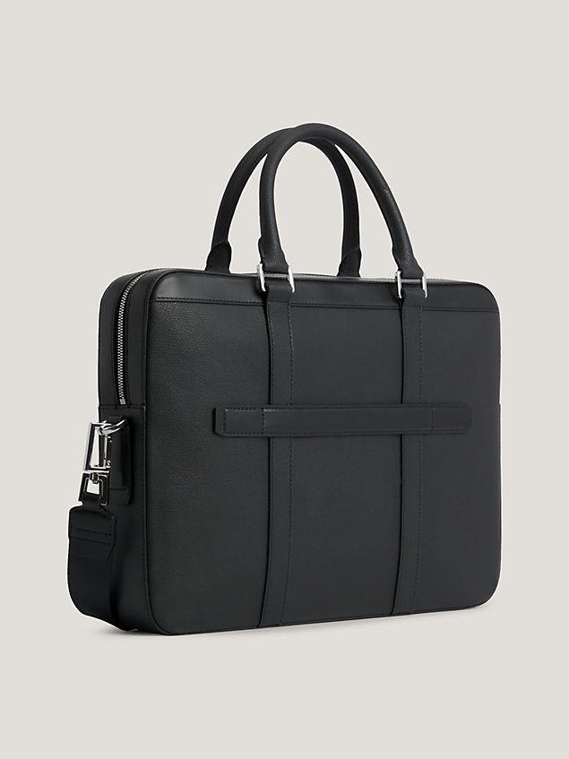 black textured leather laptop bag for men tommy hilfiger