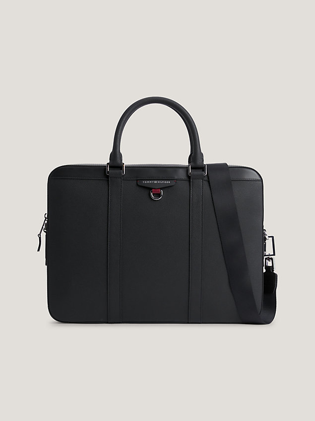 black textured leather laptop bag for men tommy hilfiger