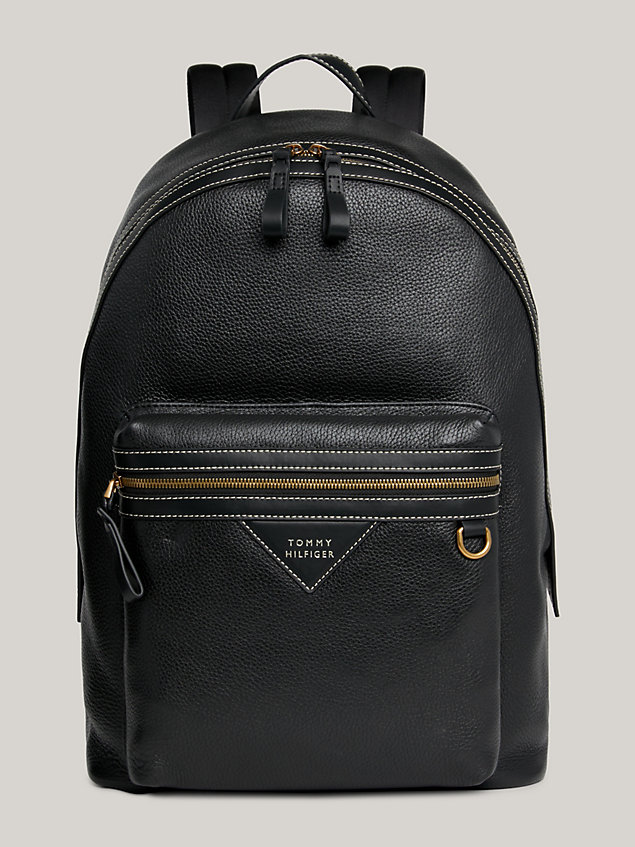 black premium leather pebble grain backpack for men tommy hilfiger