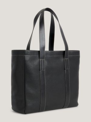 Premium Pebble Grain Leather Tote Bag | Black | Tommy Hilfiger