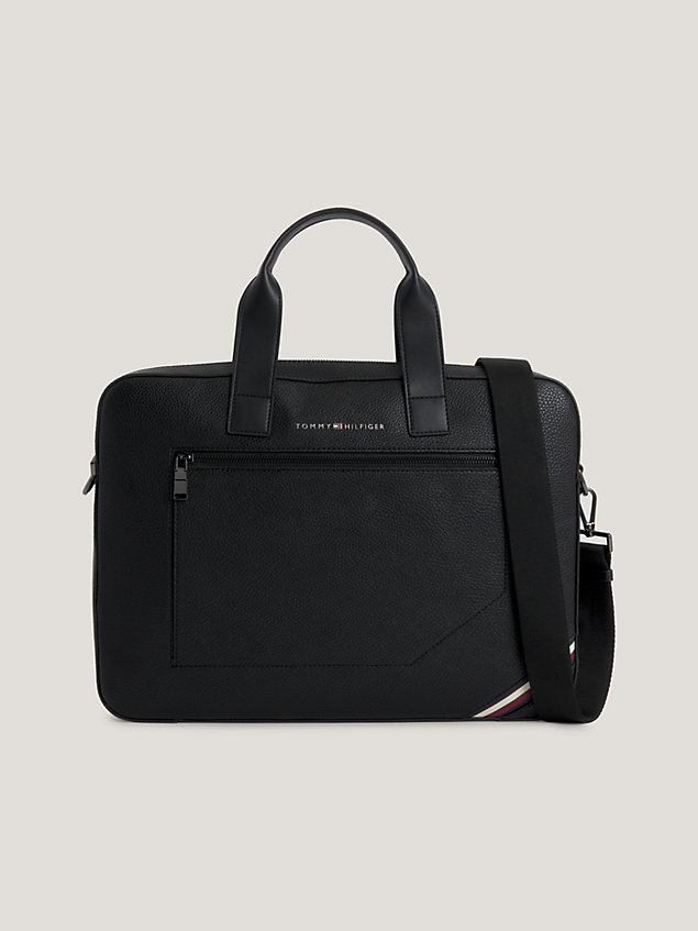 black schmale laptop-tasche mit metall-logo für herren - tommy hilfiger