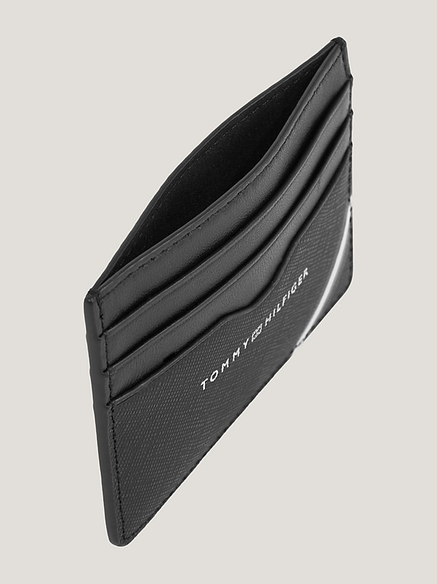 black leather contrast texture credit card holder for men tommy hilfiger
