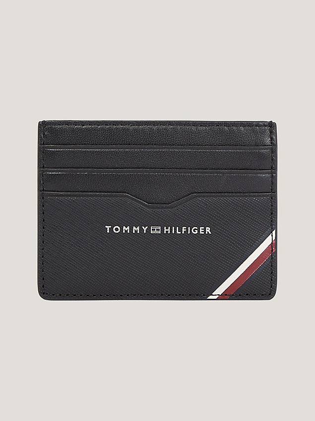 black leather contrast texture credit card holder for men tommy hilfiger