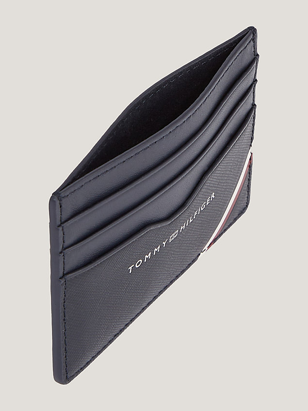 blue leather contrast texture credit card holder for men tommy hilfiger