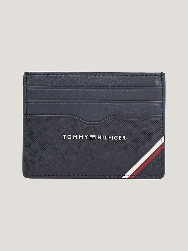 blue leather contrast texture credit card holder for men tommy hilfiger