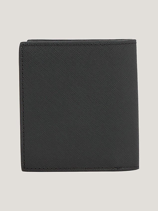black signature tape leather trifold wallet for men tommy hilfiger
