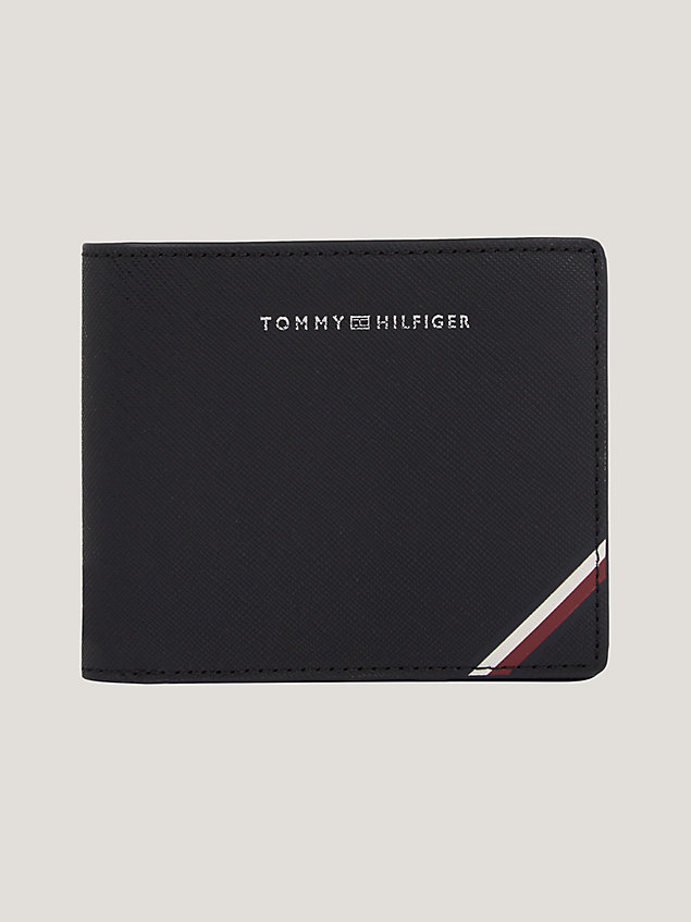 black textured leather card and coin wallet for men tommy hilfiger