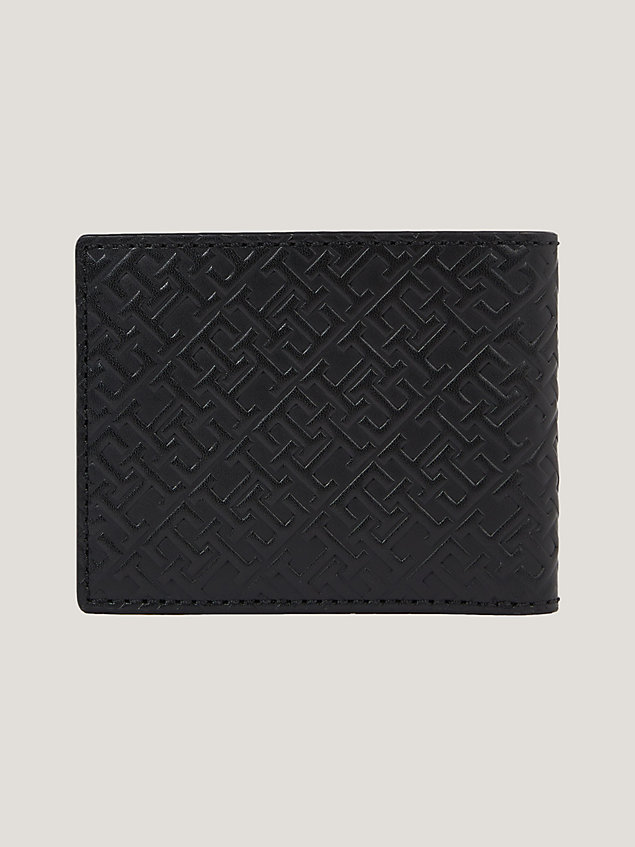 black th monogram small leather card wallet for men tommy hilfiger