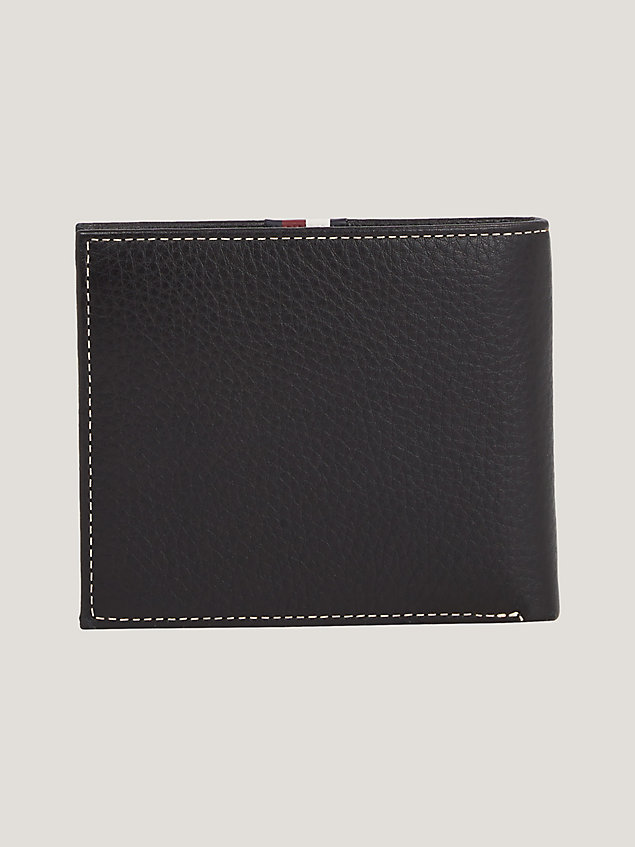 black premium leather signature flap and coin wallet for men tommy hilfiger