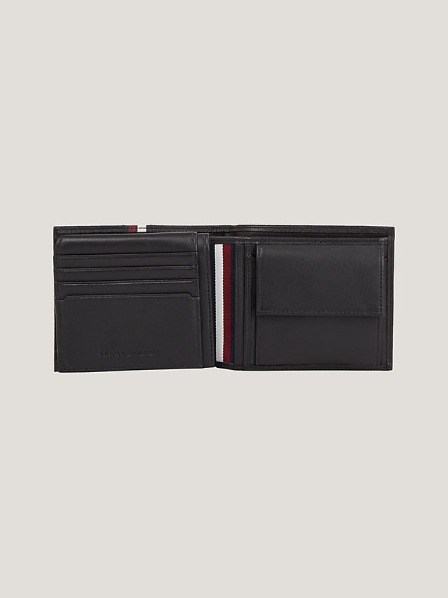 black premium leather signature flap and coin wallet for men tommy hilfiger