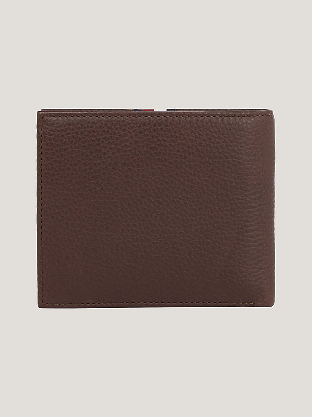 brown premium leather signature flap and coin wallet for men tommy hilfiger
