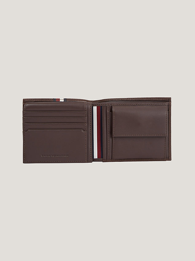 brown premium leather signature flap and coin wallet for men tommy hilfiger
