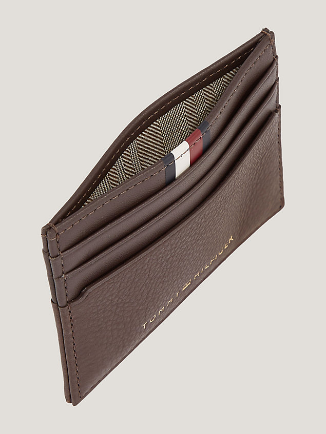 brown signature premium leather credit card holder for men tommy hilfiger