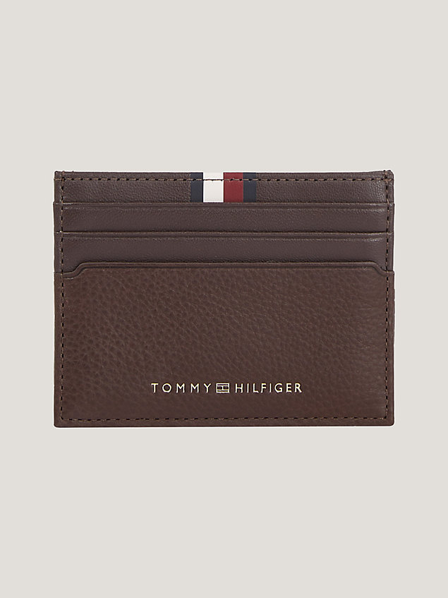 brown signature premium leather credit card holder for men tommy hilfiger