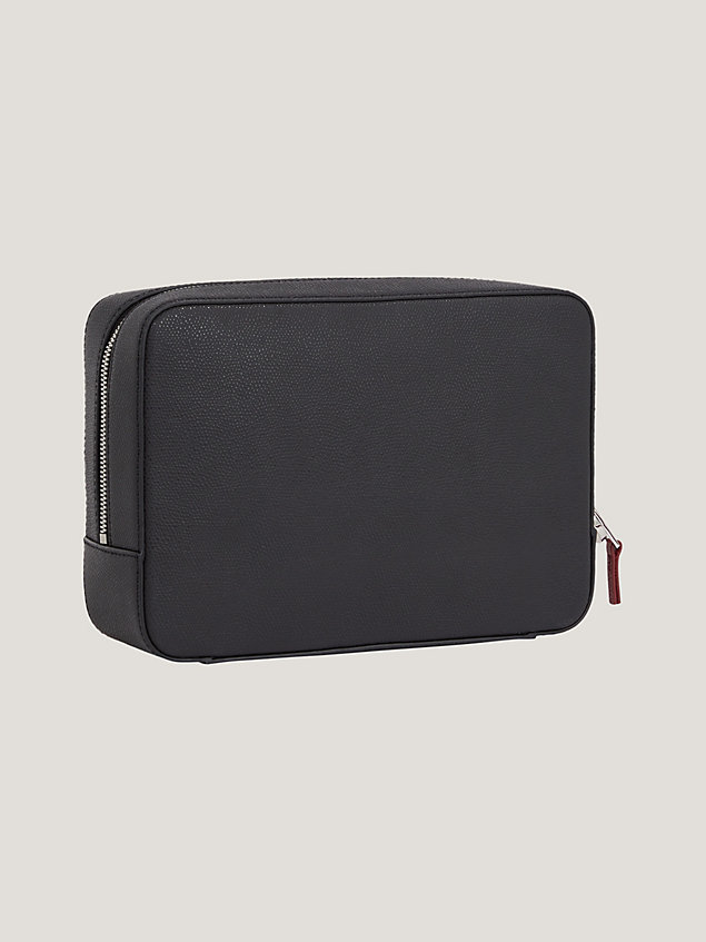 black leather zip-around washbag for men tommy hilfiger