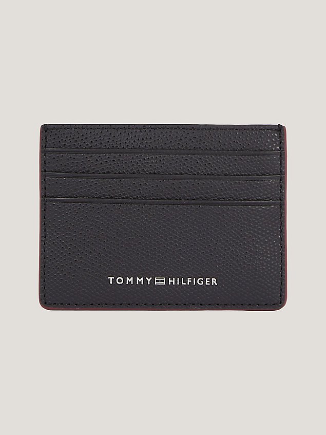 black leather pebble grain credit card holder for men tommy hilfiger