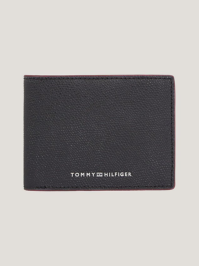 black leather pebble grain bifold wallet for men tommy hilfiger