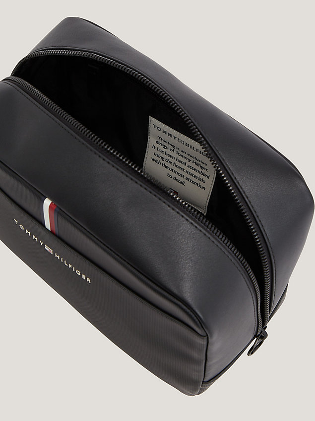 black essential pique textured washbag for men tommy hilfiger