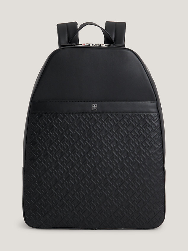 black th monogram embossed backpack for men tommy hilfiger
