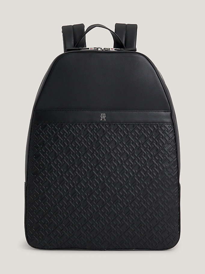 Tommy Hilfiger th Monogram-Embossed Leather Backpack - Black