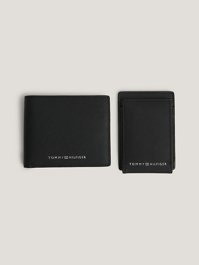 black leather credit card holder and small wallet gift set for men tommy hilfiger