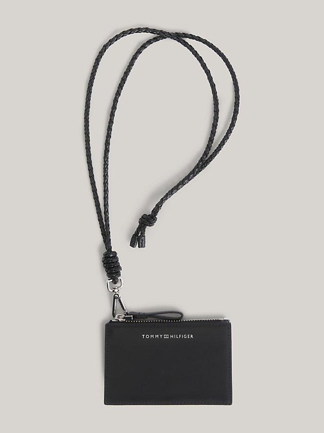 black portfel z paskiem na szyję w zestawie prezentowym dla mężczyźni - tommy hilfiger