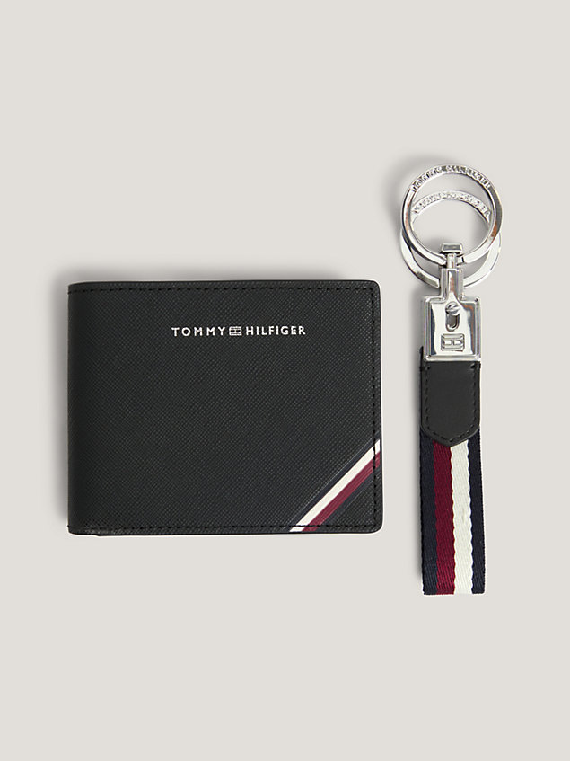 black leather small credit card wallet and key fob gift set for men tommy hilfiger