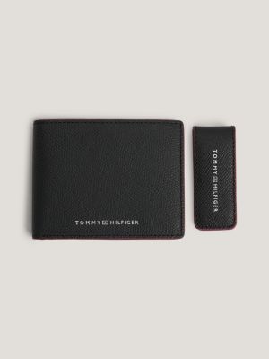 Small Leather Credit Card Wallet And Money Clip Gift Set Black