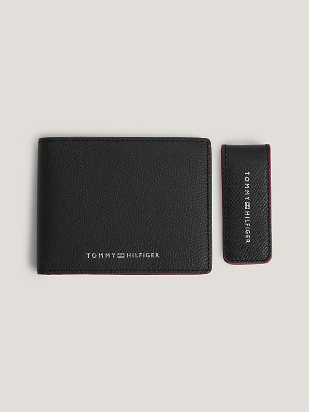 black small leather credit card wallet and money clip gift set for men tommy hilfiger