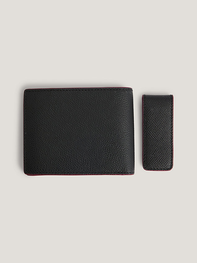 black portfel na karty i klips do banknotów w zestawie prezentowym dla mężczyźni - tommy hilfiger