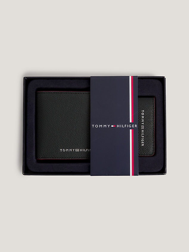 black small leather credit card wallet and money clip gift set for men tommy hilfiger