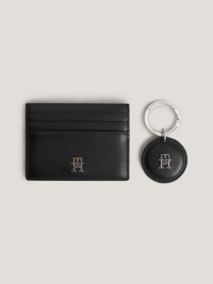 TH Monogram Leather Credit Card Holder, BLACK