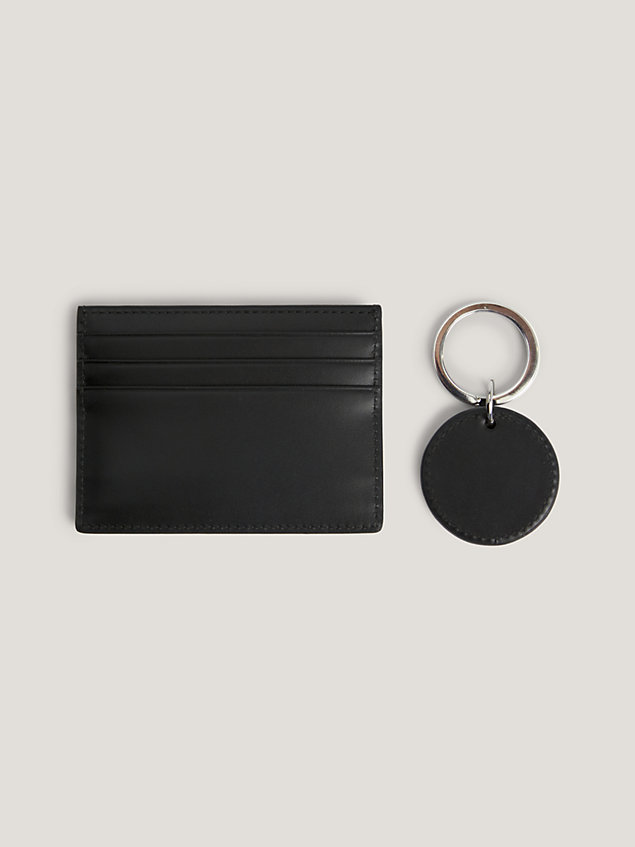 black th monogram leather credit card holder and key fob gift set for men tommy hilfiger