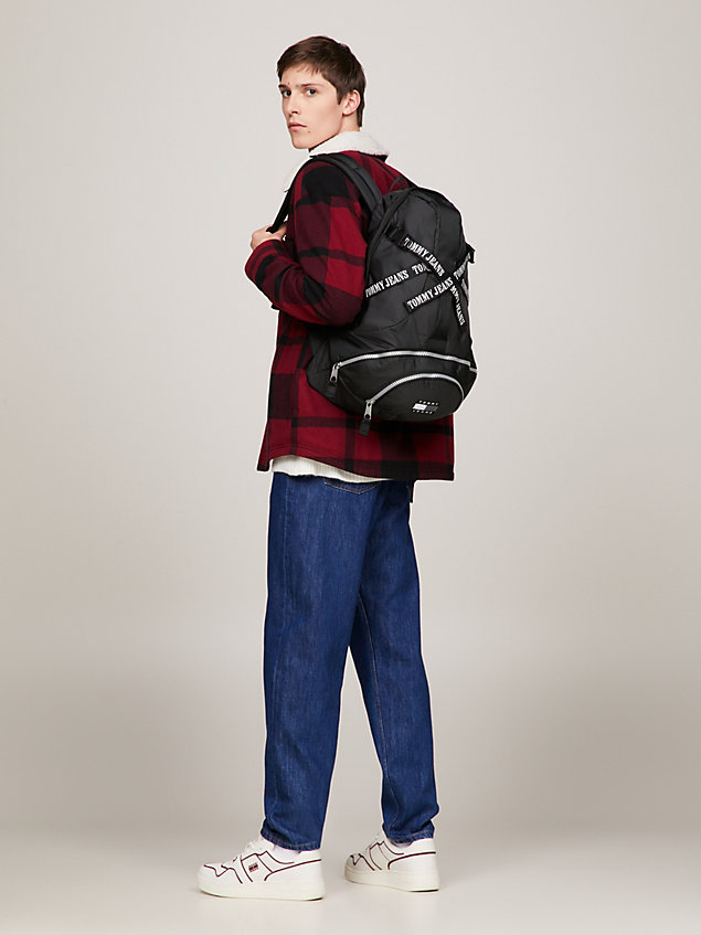 black heritage elevated recycled backpack for men tommy jeans