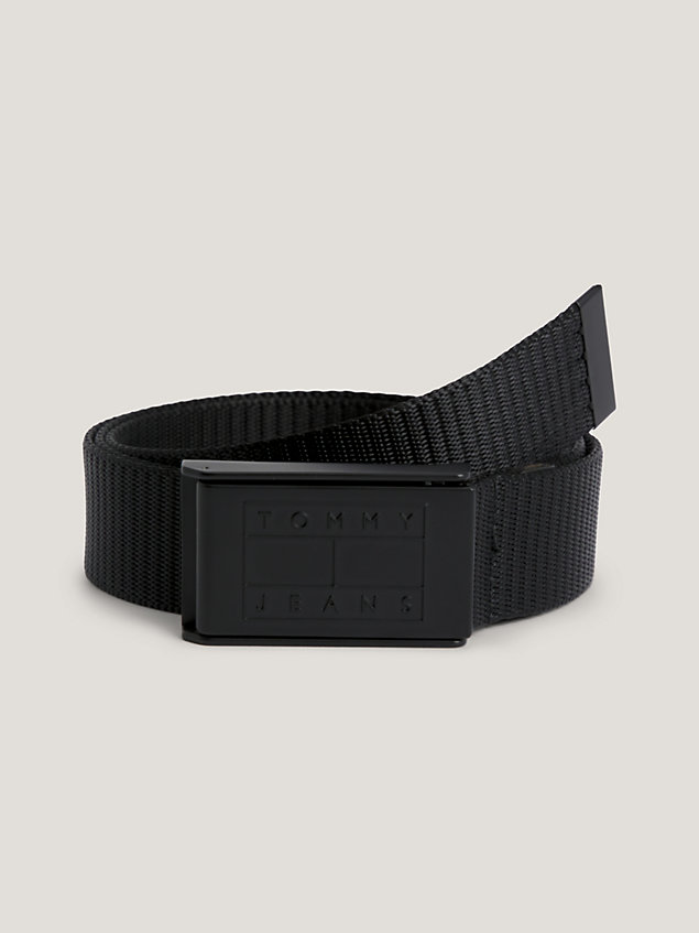 black recycled webbing slider buckle belt for men tommy jeans