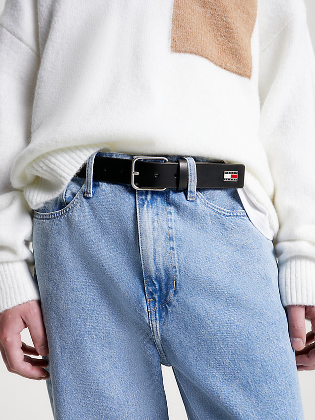 ceinture scanton en cuir avec boucle à logo black pour hommes tommy jeans