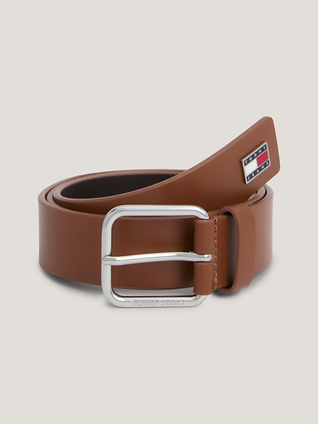brown scanton logo buckle leather belt for men tommy jeans