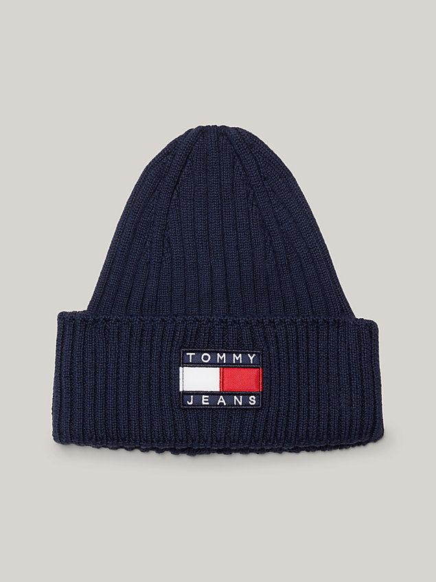 blue heritage archive rib-knit beanie for men tommy jeans