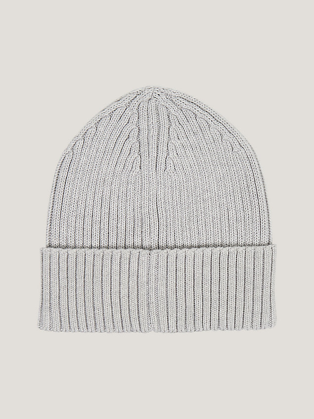 grey rib-knit flag embroidery beanie for men tommy jeans