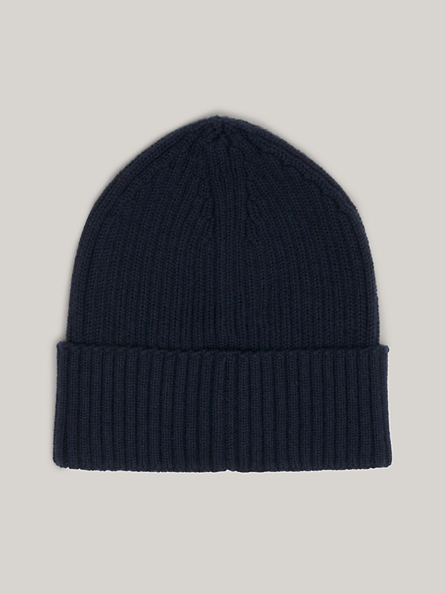 blue rib-knit flag embroidery beanie for men tommy jeans