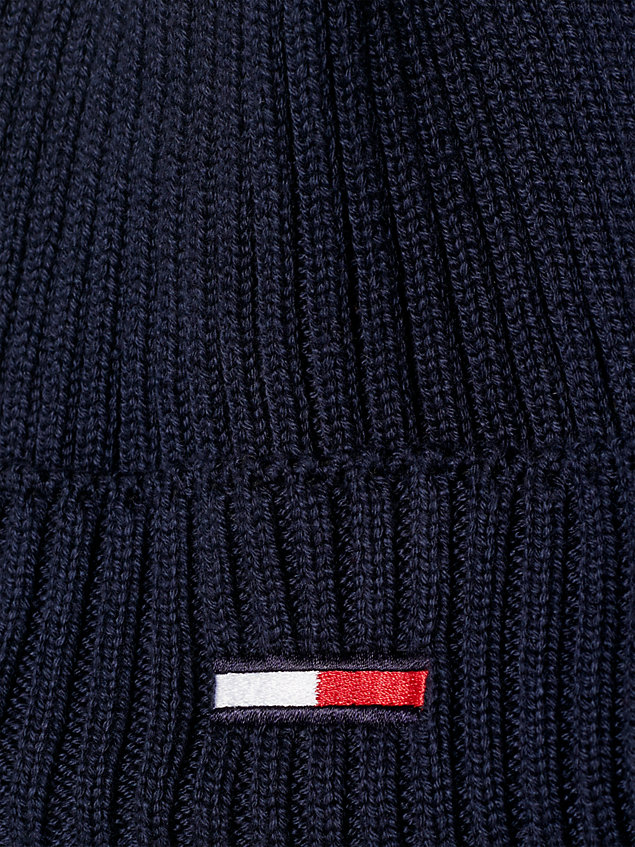 blue rib-knit flag embroidery beanie for men tommy jeans