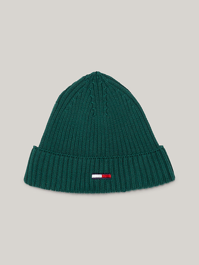 green rib-knit flag beanie for men tommy jeans