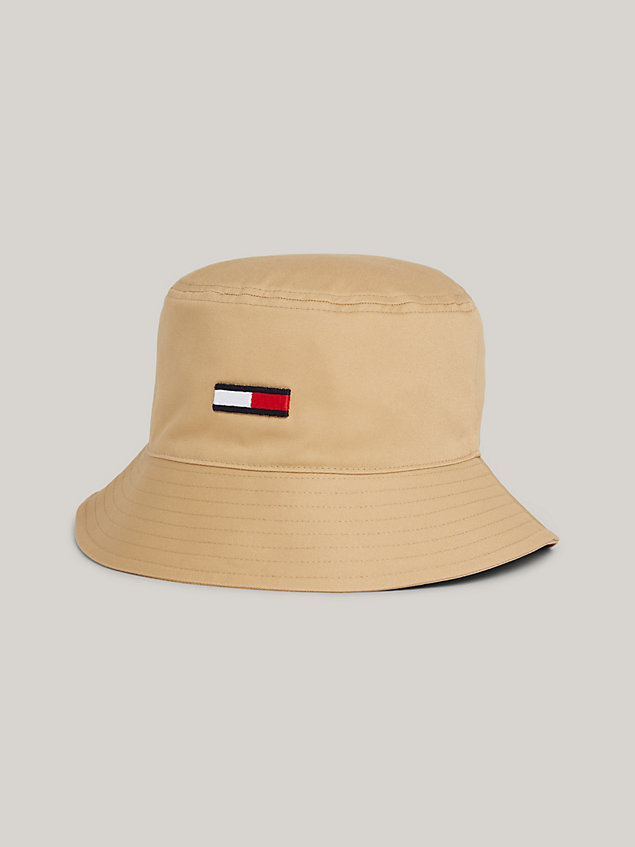 beige flag embroidery bucket hat for men tommy jeans