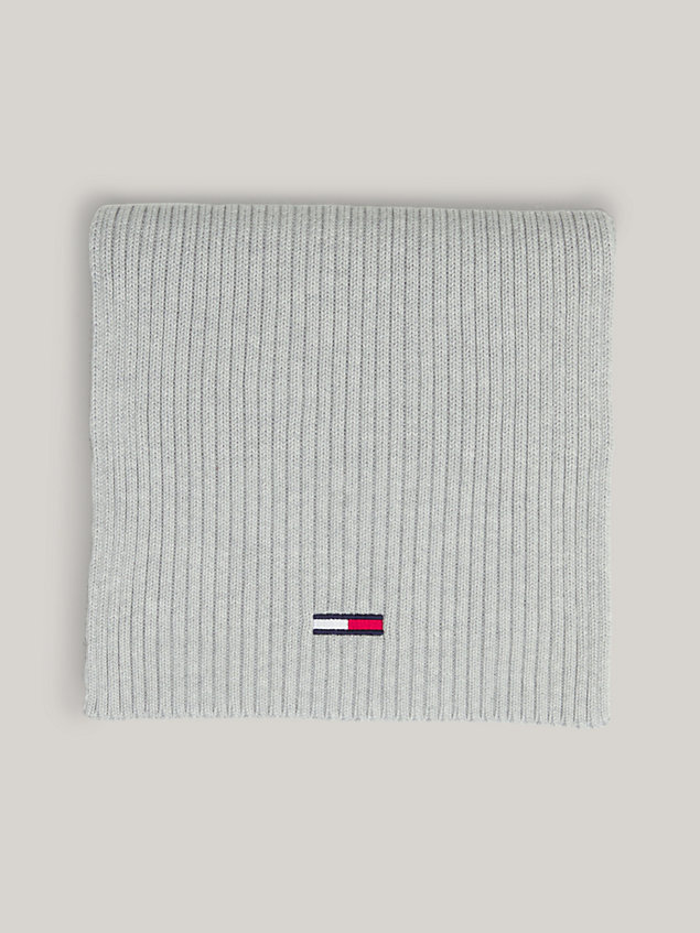 grey ribgebreide sjaal met geborduurde vlag voor heren - tommy jeans