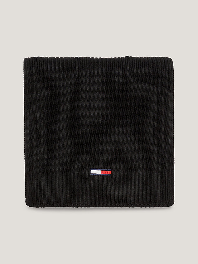 black rippstrick-schal mit flag-stickerei für herren - tommy jeans