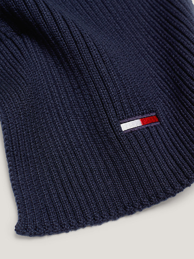 blue rib-knit flag embroidery scarf for men tommy jeans